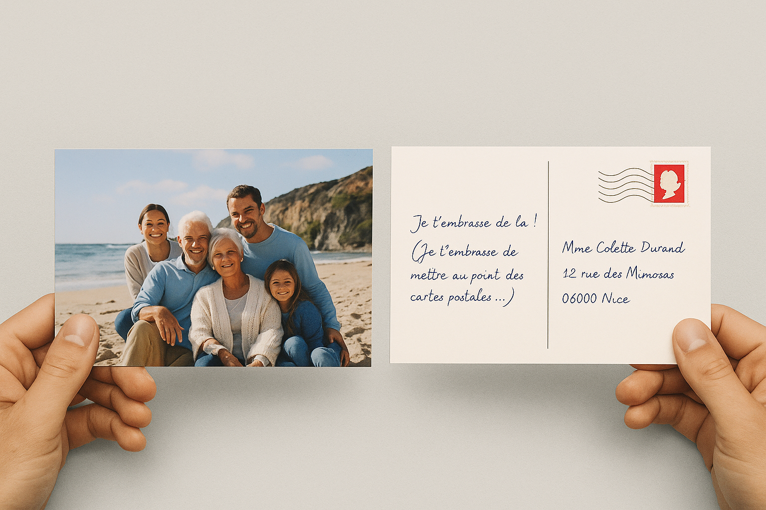 Carte postale tenue dans les mains
